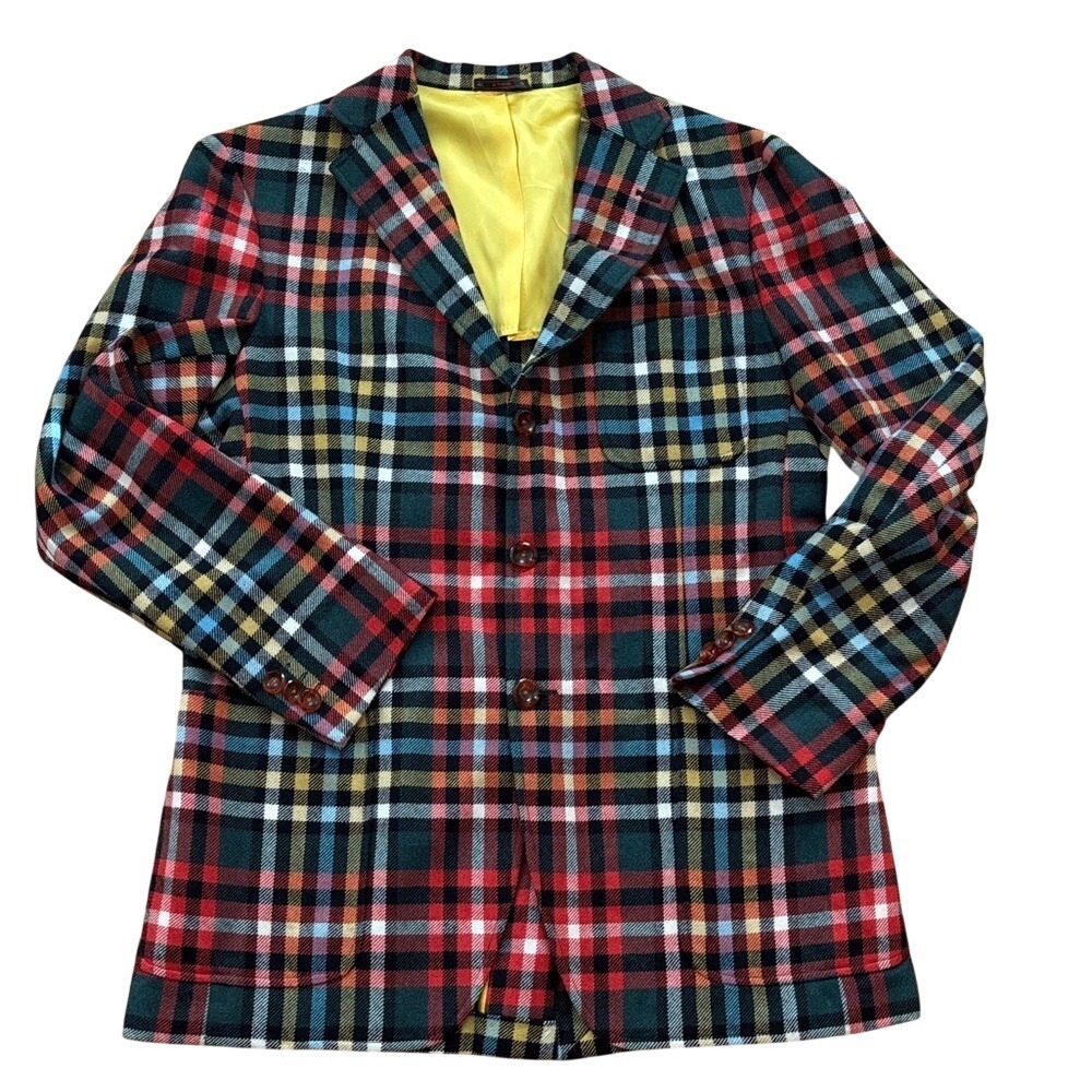 ETRO Milano Vintage Men's Wool Multi Sport Coat Blazer Jacket Red Green size 52R